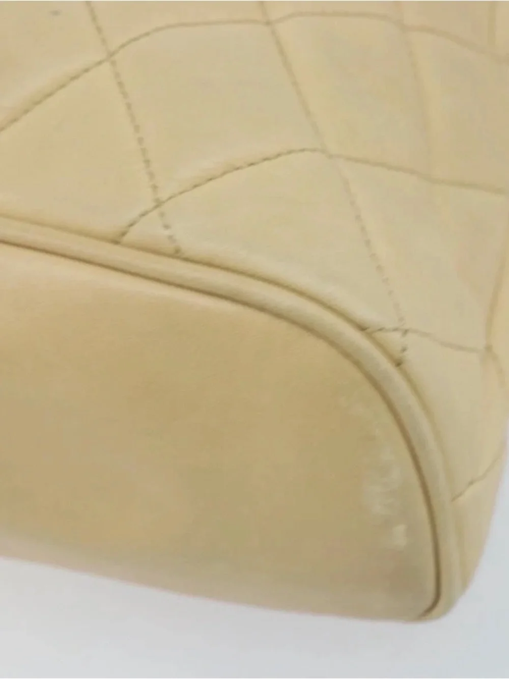 CHANEL Matelasse Chain Shoulder Tote Bag Lamb Skin Beige Gold CC Auth